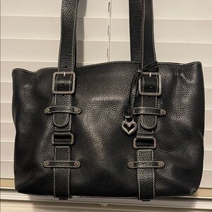 BRIGHTON BLACK Southwest Silver Studded vintage y2k All Leather Shoulder Bag